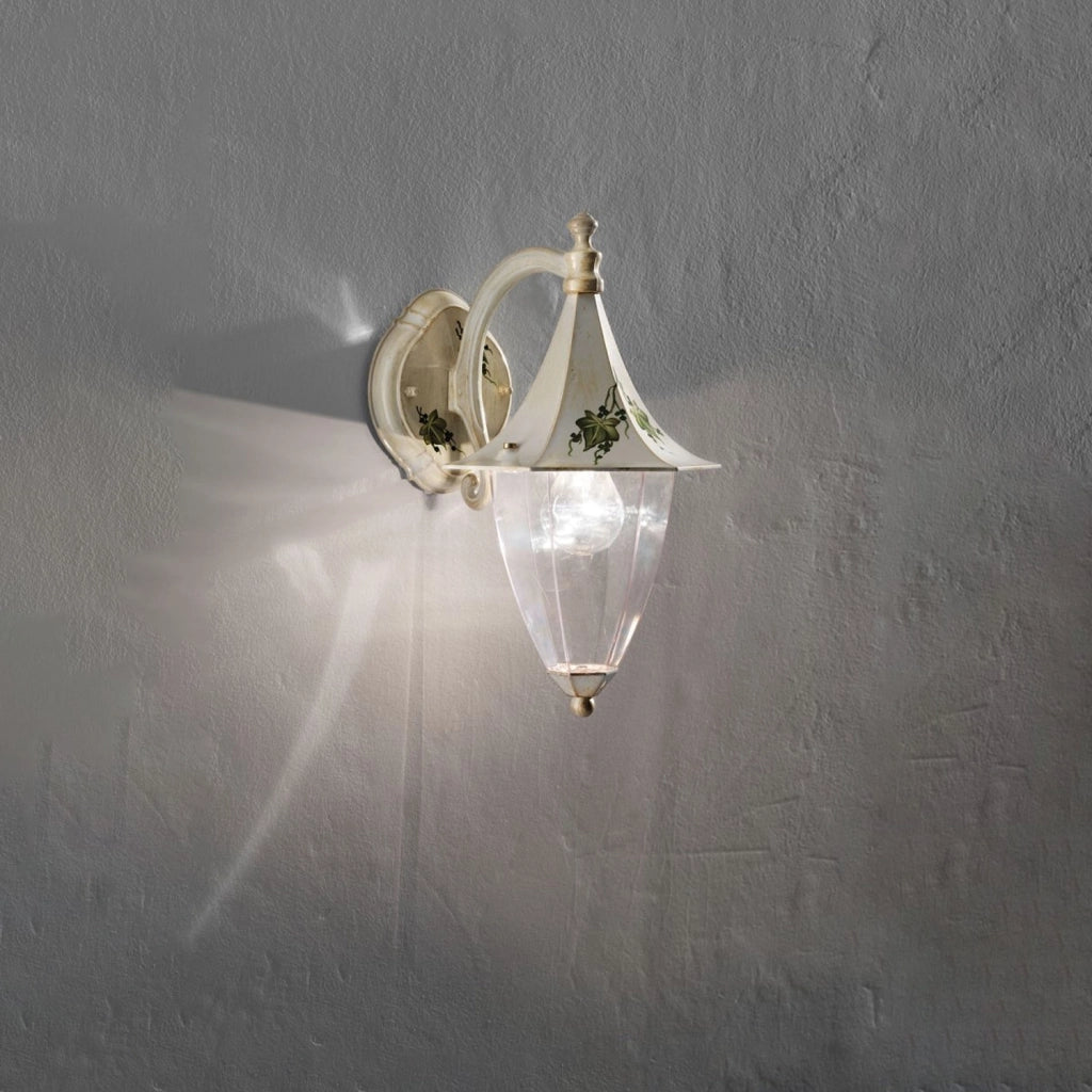 Applique Esterno Classica Arezzo Ferro E Ceramica Bianco Sfumato Oro 1 Luce E27
