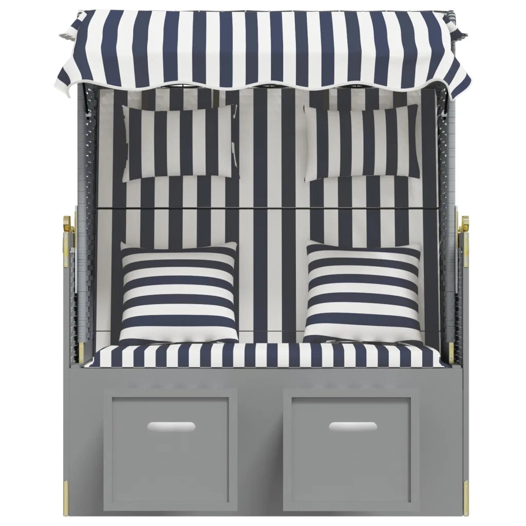 Strandkorb con Cuscini Polyrattan e Legno Massello Blu e Bianco 318660