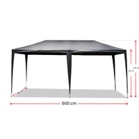 Toboli Gazebo 3 x 6 m in grigio con protezione UV 50+, tendone da giardino con pareti laterali avvolgibili, tenda da festa con finestre, ad esempio per terrazze e festival