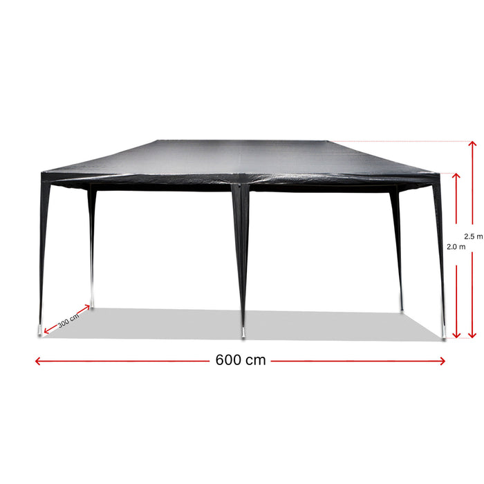 Toboli Gazebo 3 x 6 m in grigio con protezione UV 50+, tendone da giardino con pareti laterali avvolgibili, tenda da festa con finestre, ad esempio per terrazze e festival