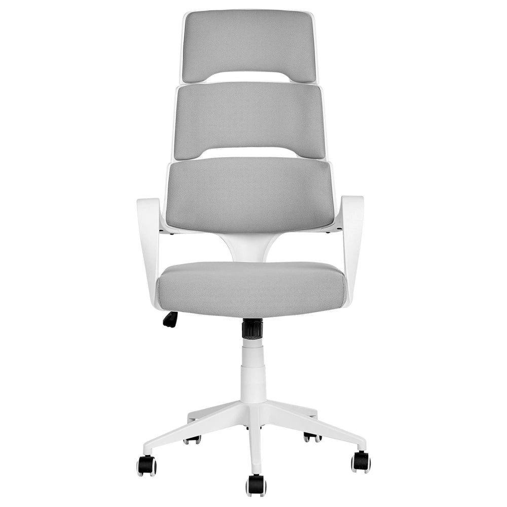 Sedia ufficio in materiale sintetico bianco e grigio struttura in metallo schienale regolabile e girevole ufficio
