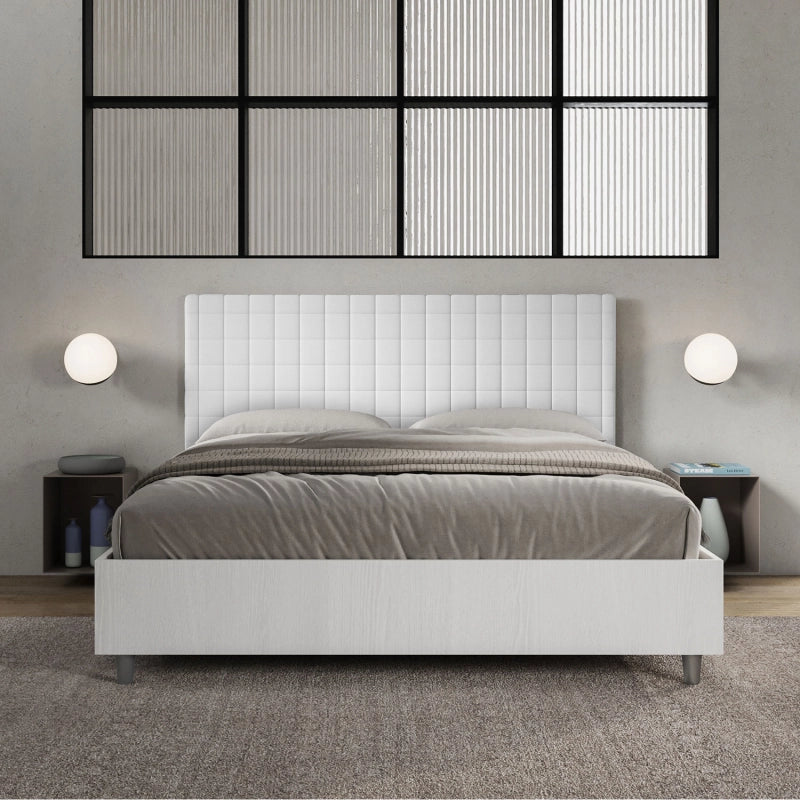 Letto Matrimoniale 160x200 cm struttura bianco frassino testata Burmy - Bianco,Similpelle,Con rete