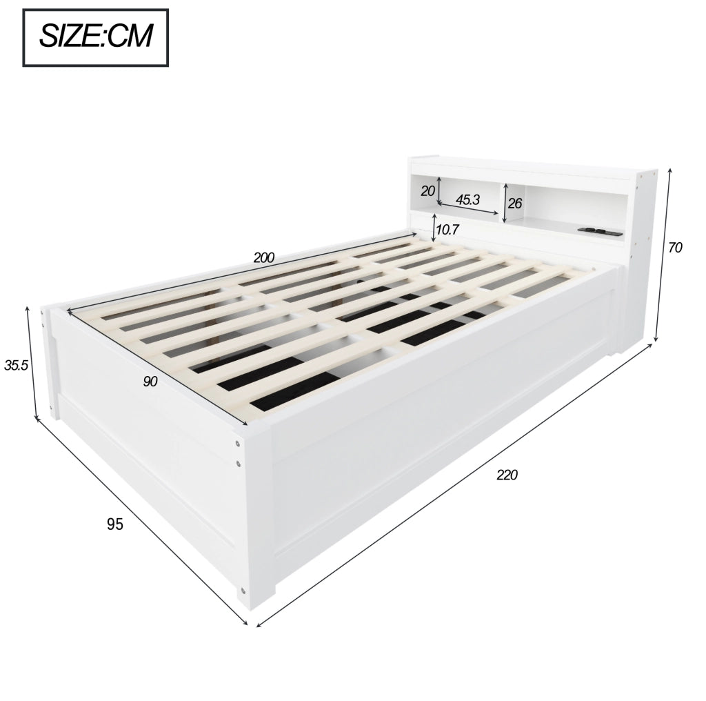 Letto multifunzionale 90x200 cm con contenitore idraulico, LED e presa integrata