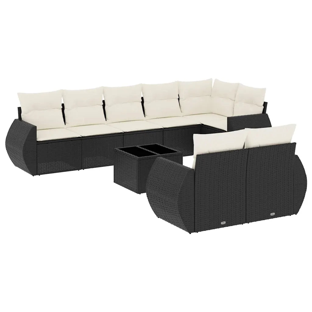 Set Divani da Giardino 9 pz con Cuscini Nero in Polyrattan