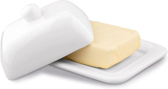 Vaso ceramico bianco per burro con coperchio e maniglia - recipiente in ceramica per burro da posizionare sul bancone