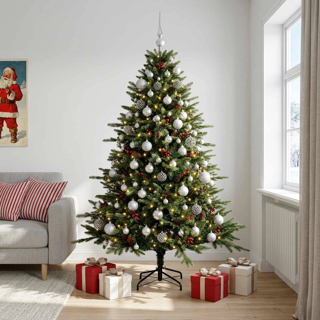 Albero di Natale artificiale con palline 210 cm 300 LED 3466948