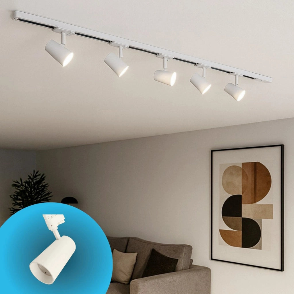 Faro Lampada Led A Binario 30W 2800lm Trifase CCT Angolo Luce 50° CRI>90 UGR<19 Carcassa Bianca 3000K 4000K 6000K 3 In 1 D80X157mm