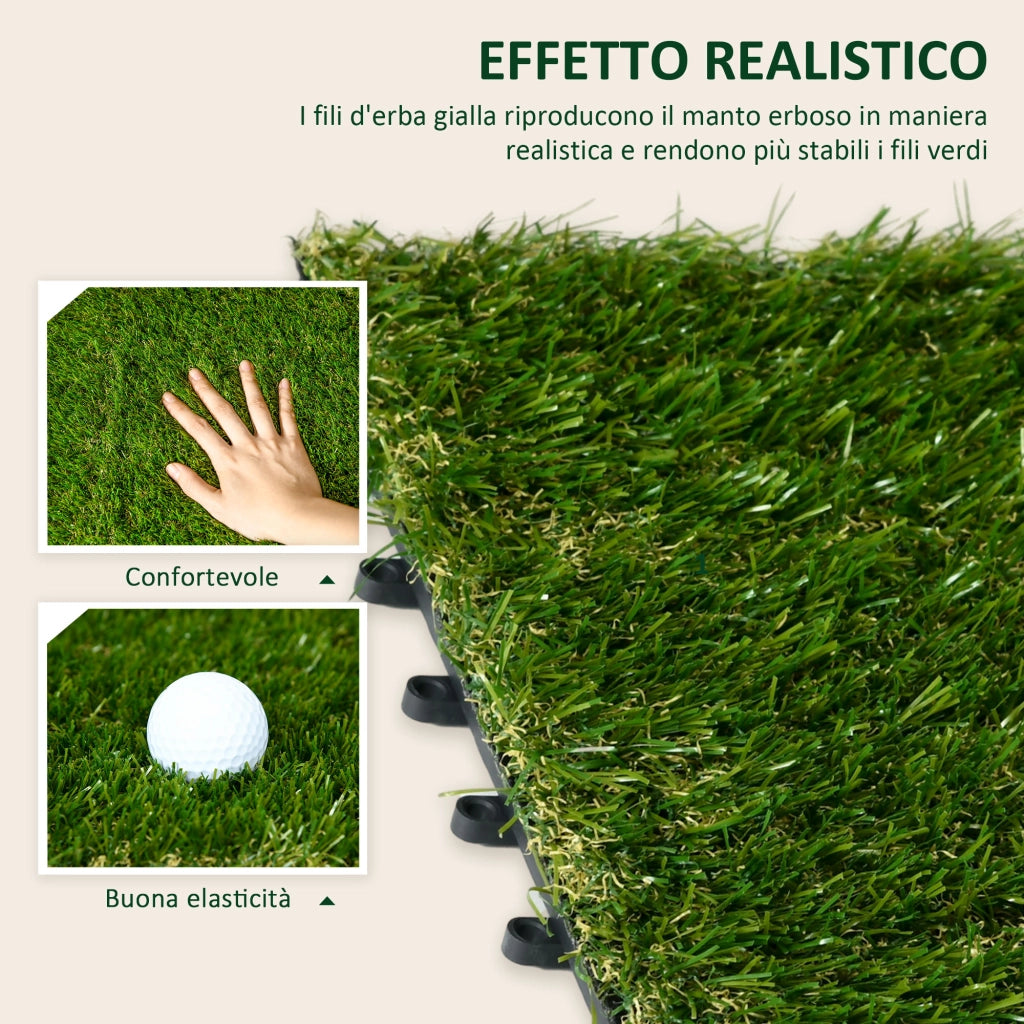 Piastrelle da Giardino con Erba Sintetica 30x30cm 10 Pezzi, Prato Artificiale Realistico, Verde