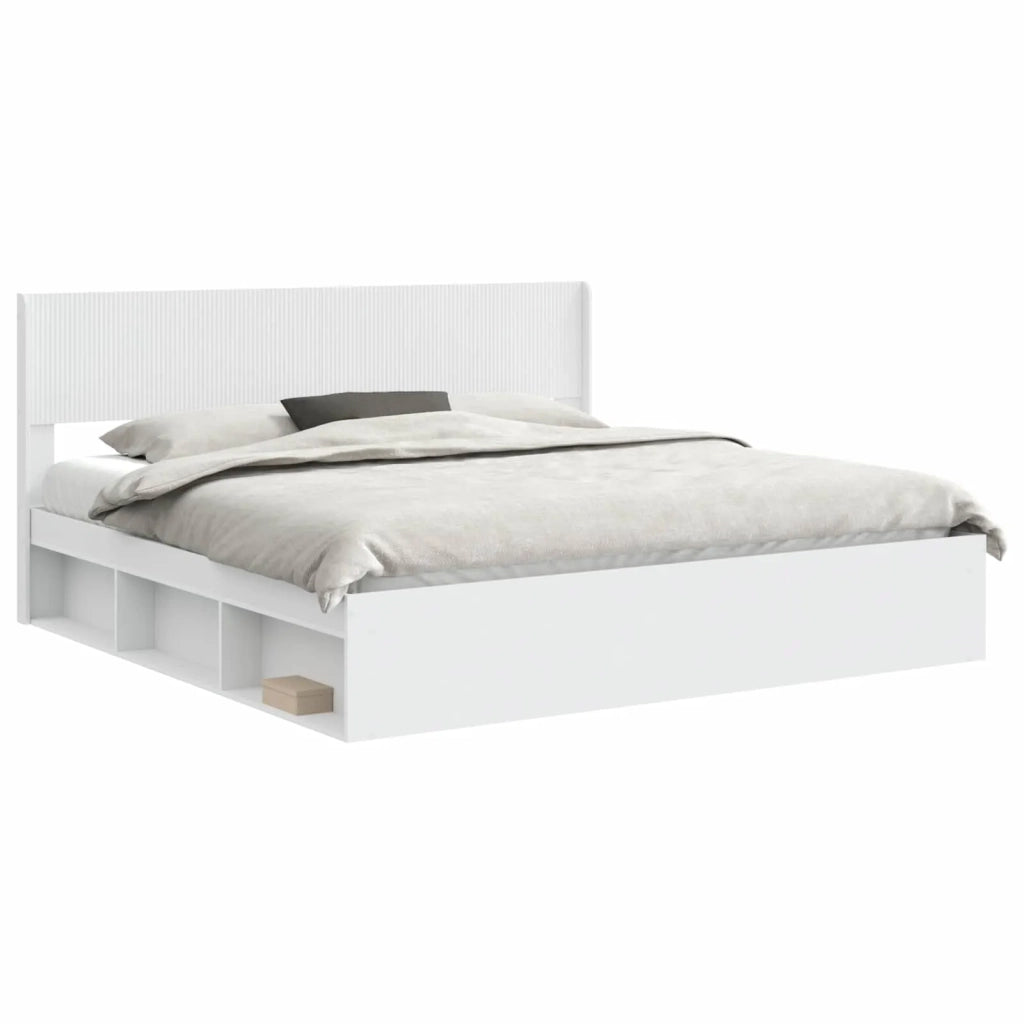 Struttura del letto con stoccaggio e testata-Giroletto con contenitore Bianco 714596