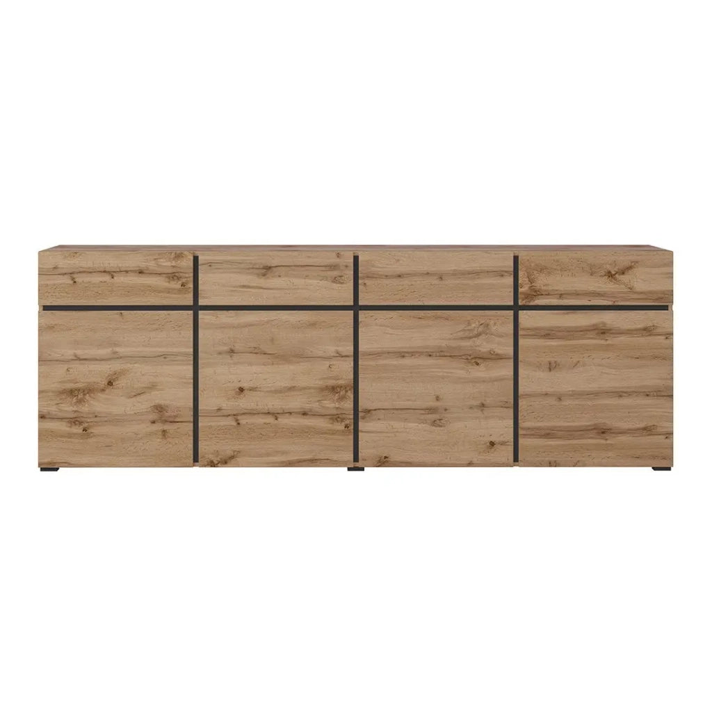 Buffet XL coloris chêne et noir 225cm collection HAVANA. Credenza design con 4 porte e 4 cassetti.