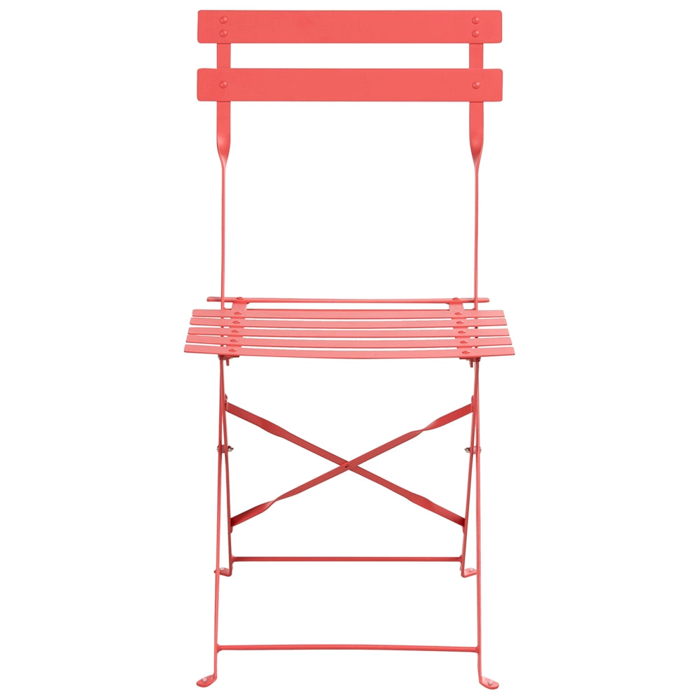 Set da pranzo da giardino con tavolo e sedie in acciaio rosso, contenitore pieghevole