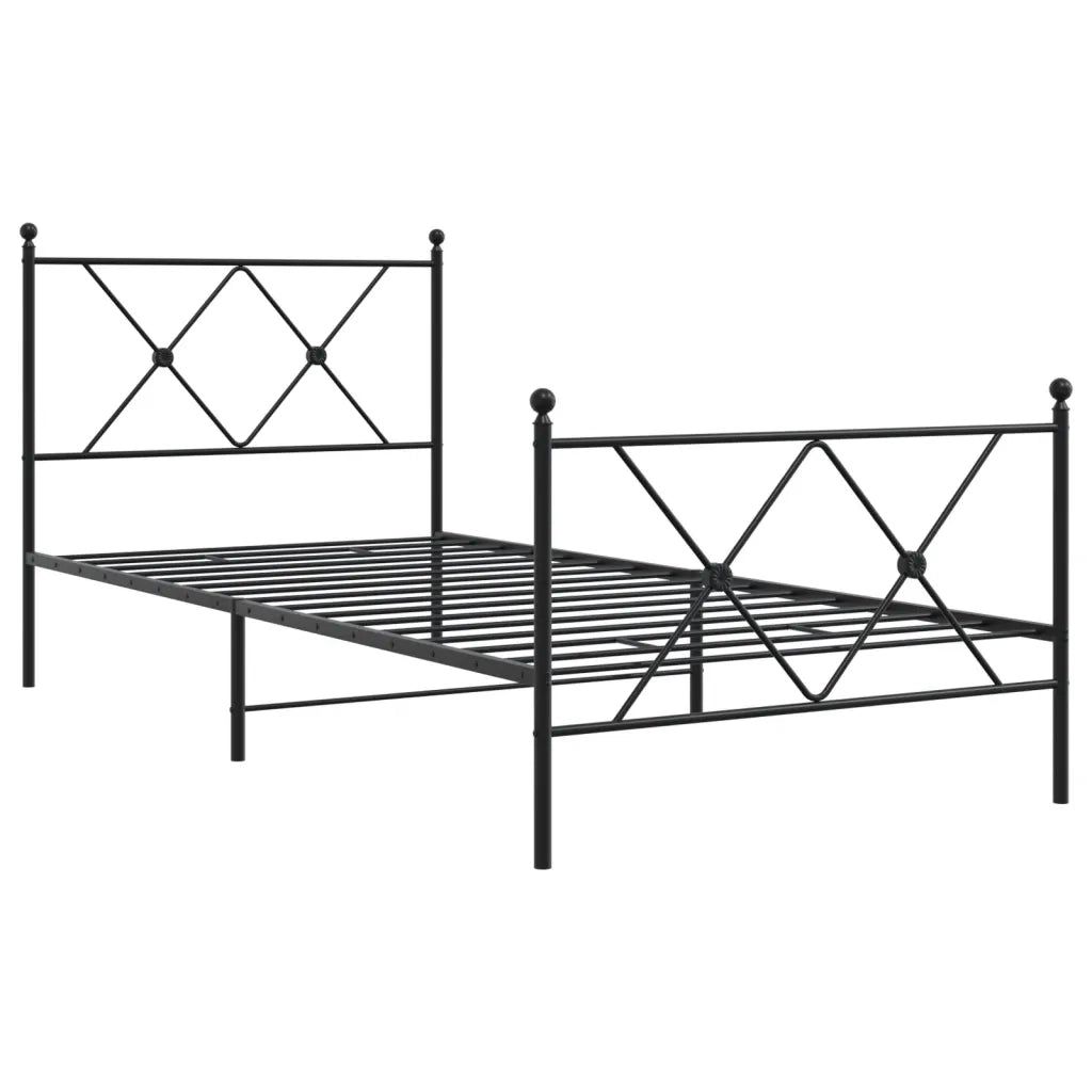 Letto singolo | Letto per adulti | Giroletto con Testiera e Pediera Metallo Nero 90x190 cm