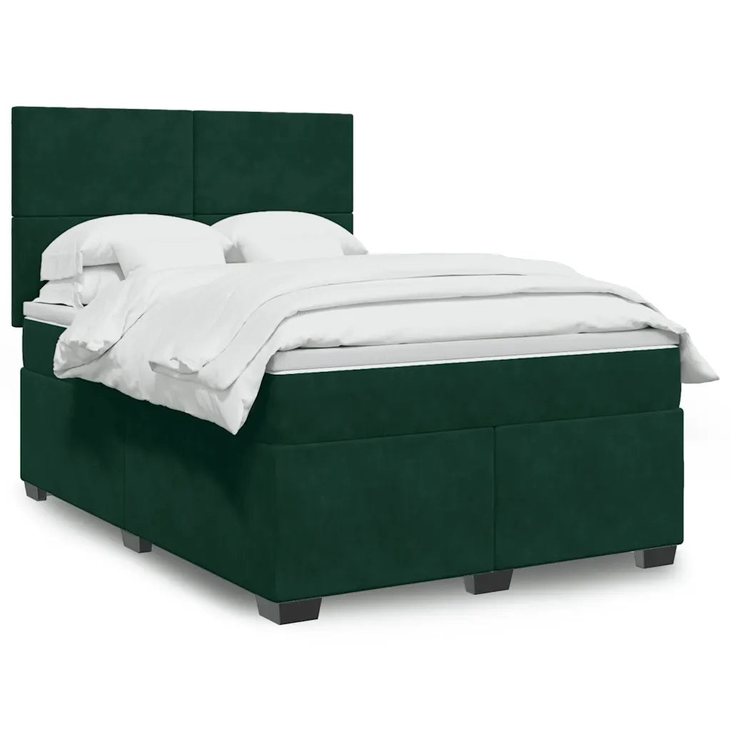 Giroletto a Molle con Materasso Verde Scuro 140x200 cm Velluto