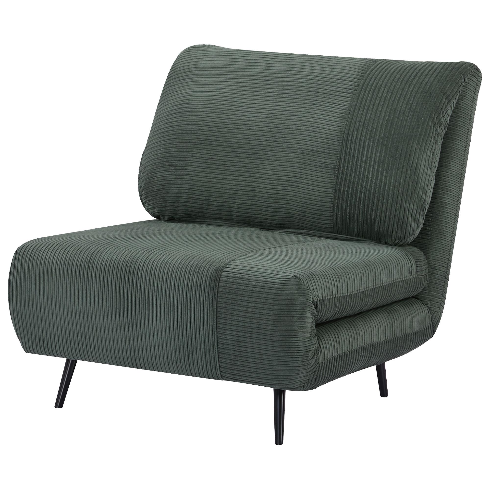 Poltrona Letto Singolo Trasformabile 82x89x83 cm in Legno e Acciaio Tessuto Velluto a Coste Verde