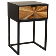 Comodino in legno di recupero nero con 2 cassetti 40x36x60h cm