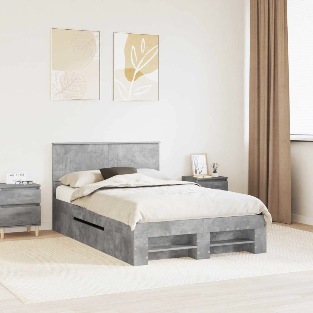 Struttura del letto con testiera Grigio cemento 137 x 203 cm