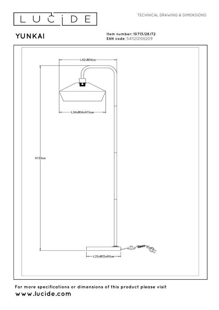 Lampada da terra YUNKAI in carta beige nera E27 Lucide