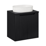 Set da bagno VANO 60cm : mobile sottolavabo con ante + piano per lavabo + lavabo da appoggio con scanalature verticali
