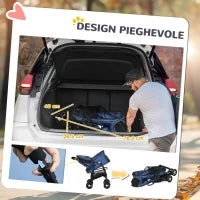 Passeggino per Cani con Cesto, Cuscino e 2 Guinzagli, in Acciaio e Tessuto Oxford, 81x48x99 cm, Nero e Blu Scuro