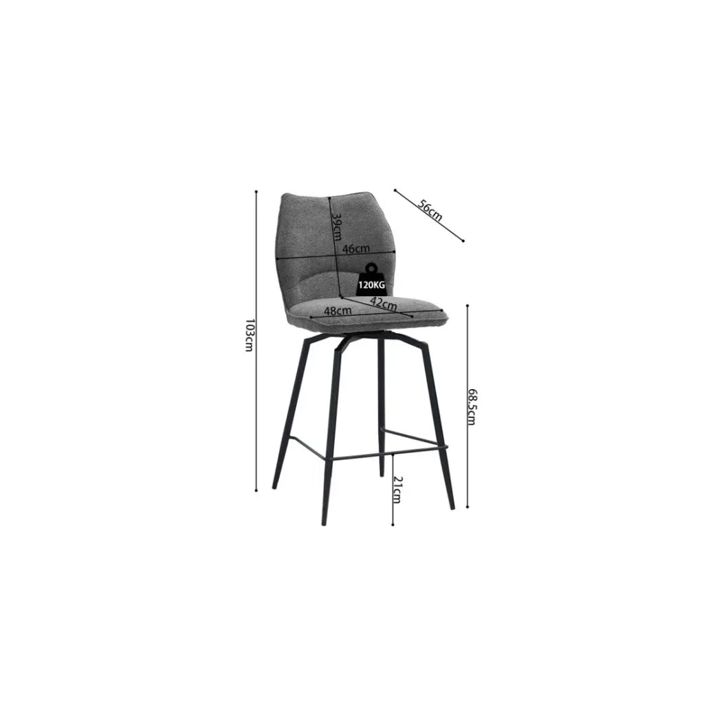 Sedia da bancone girevole CROFT - Tessuto grigio scuro - Piedi in metallo nero - Altezza 103 cm - Stile design/industriale
