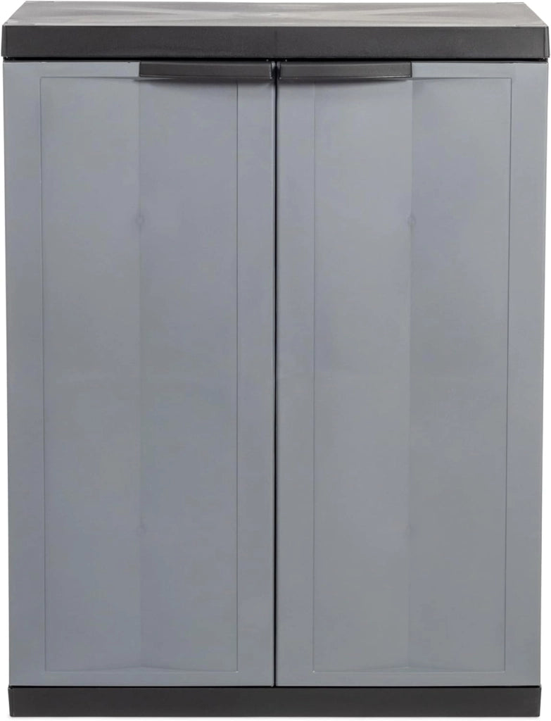 Armadio basso 2 ante con ripiano regolabile in resina colore nero e grigio 65x37x85 cm Toomax