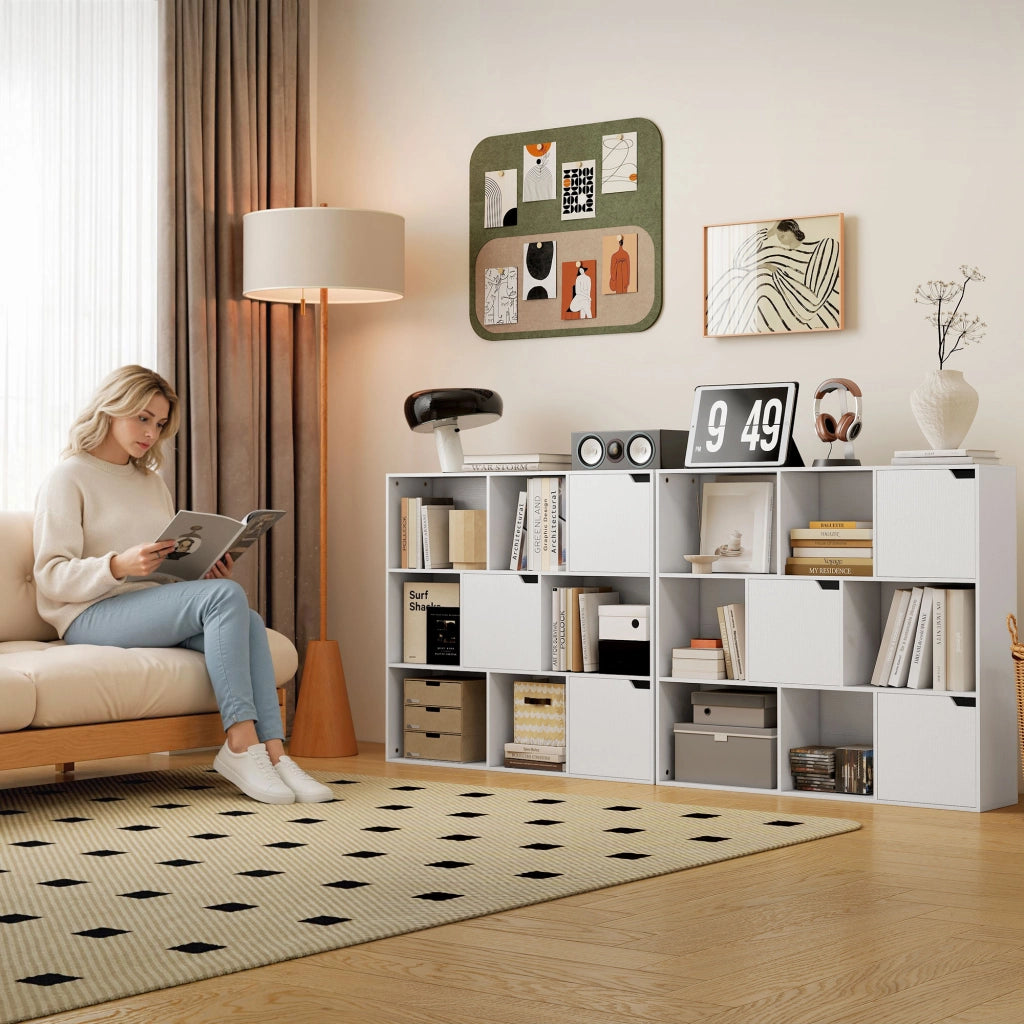 Libreria a Cubi con Ripiani Aperti e Ante ¨C zephmum ¨C Legno Bianco 106x24x95 cm