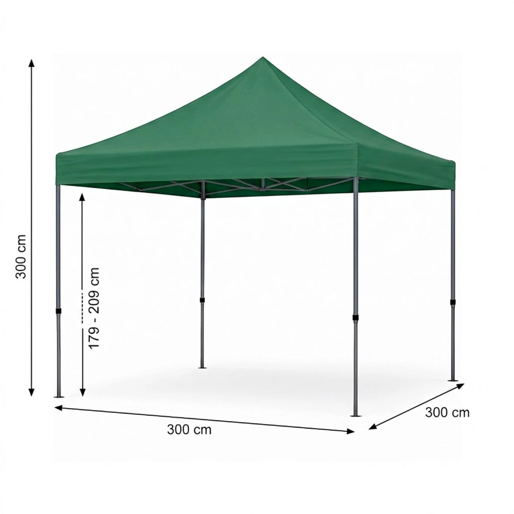 Gazebo Professionale Con Struttura A Fisarmonica Richiudibile Automatico In Acciaio E Telo Oxford 1200D PVC Impermeabile E Anti UV Dotato Di Sacche Zavorra E Borsa Trasporto Per Sagre Feste Eventi 3x3 M Verde