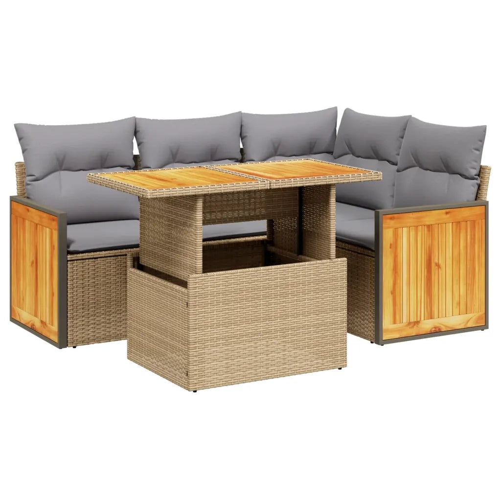 Set Divano da Giardino 5 pz con Cuscini Beige in Polyrattan 3273943