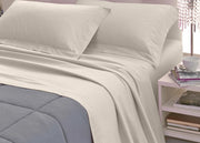 Completo Lenzuola Letto In 100% Raso Cotone Rigato 5mm In Tinta Unita - Piazza E Mezza - Beige