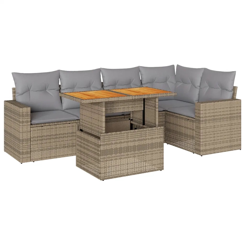 Set Divano da Giardino 6 pz con Cuscini Beige in Polyrattan 3327041