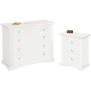 Como 3 cassetti 115x50x90H e 2 comodini con 3 cassetti 60x35x70H arte povera in legno massello e mdf con rifinitura in bianco