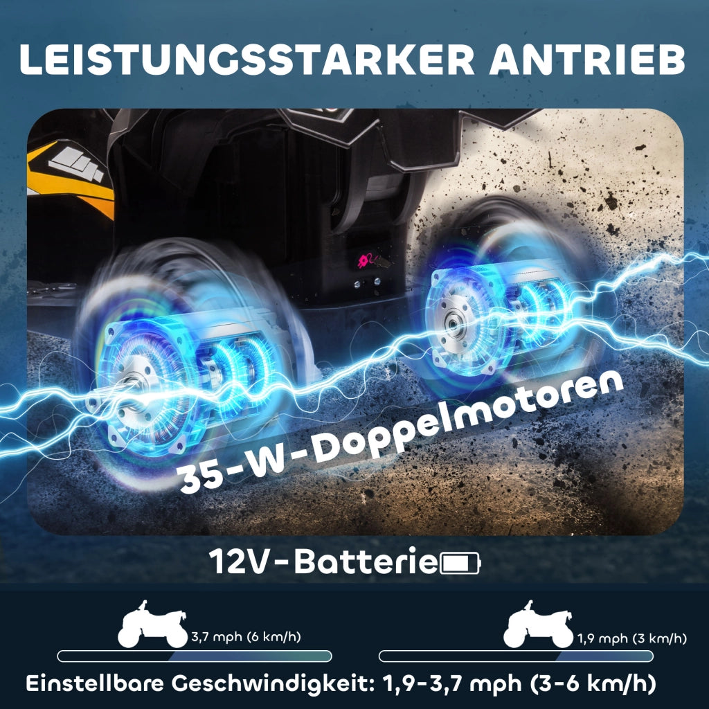 Quad elettrico per bambini con fari a LED, ammortizzatori e sedile ergonomico, giallo e nero
