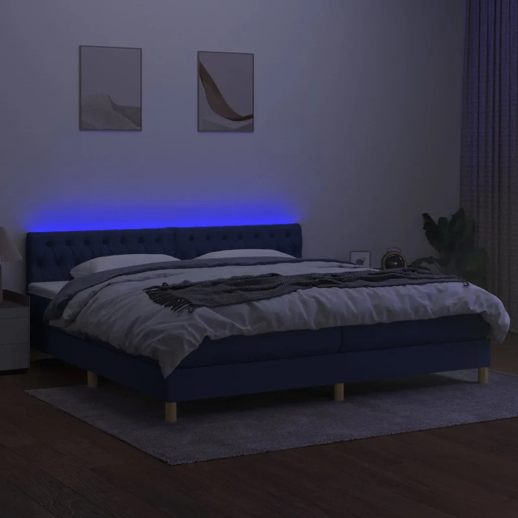 Letto a Molle Materasso e LED Blu 200x200cm in Tessuto cod mxl 62296