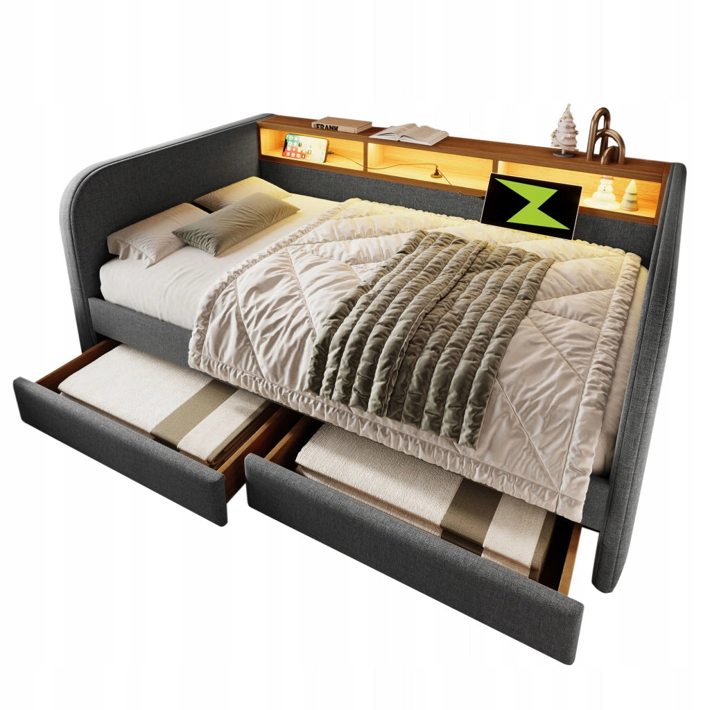 Letto a giorno 140x190 - Xylo - USB-C 2 cassetti grigio