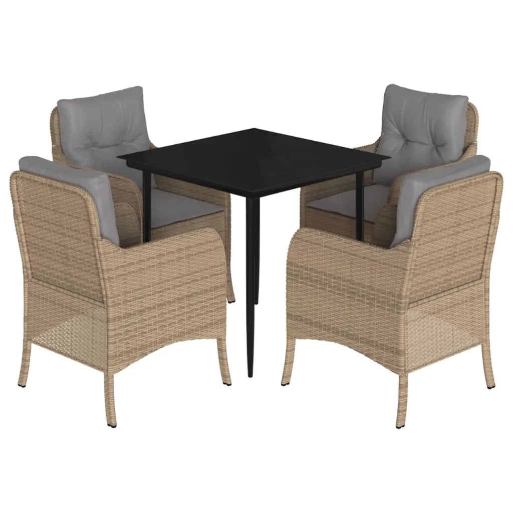 Set da Pranzo da Giardino 5 pz con Cuscini Beige in Polyrattan 3211977