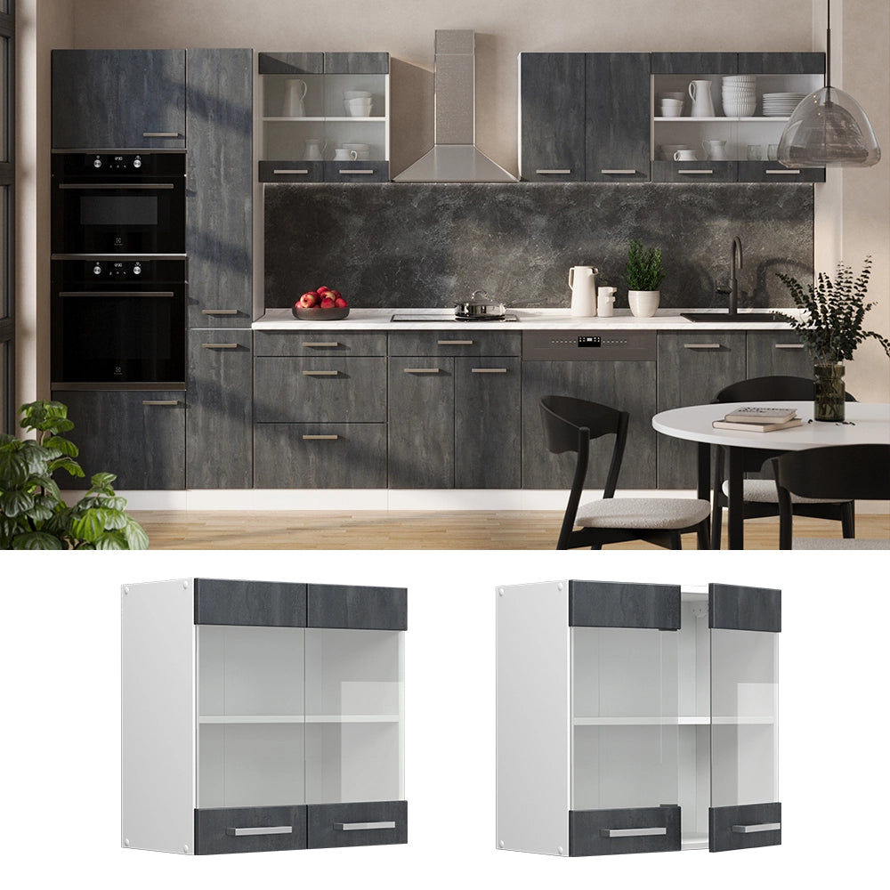 Vicco Mobile da cucina in vetro Calcestruzzo nero 60 cm