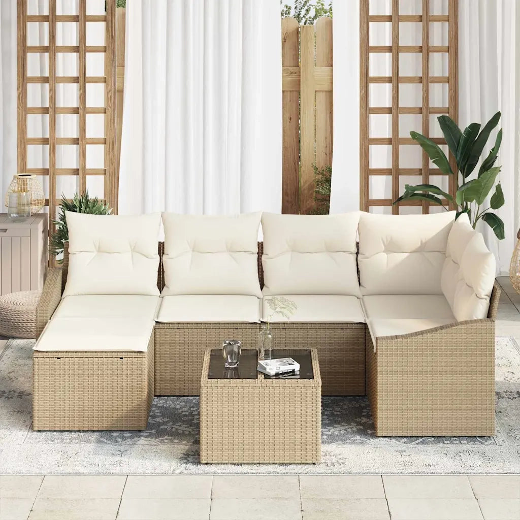 Set di divani con cuscino 7 pcs Beige polyrattan
