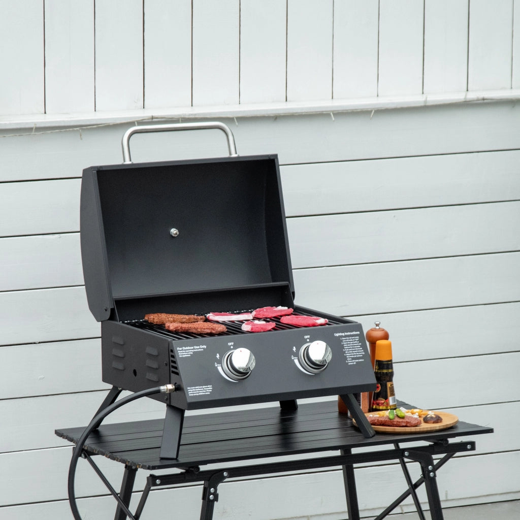 Tavolo Grill Gas BBQ 2 Bruciatori ¨C zephmum ¨C Nero Acciaio Inox 55x46.5x41 cm