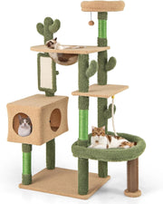 Tiragraffi per Gatti 150 cm, Torre di Gatti Multilivello con Pali per Graffio in Sisal e Giocattolo Pendente, Centro Attività per Gatti a Forma di Cactus da Interno