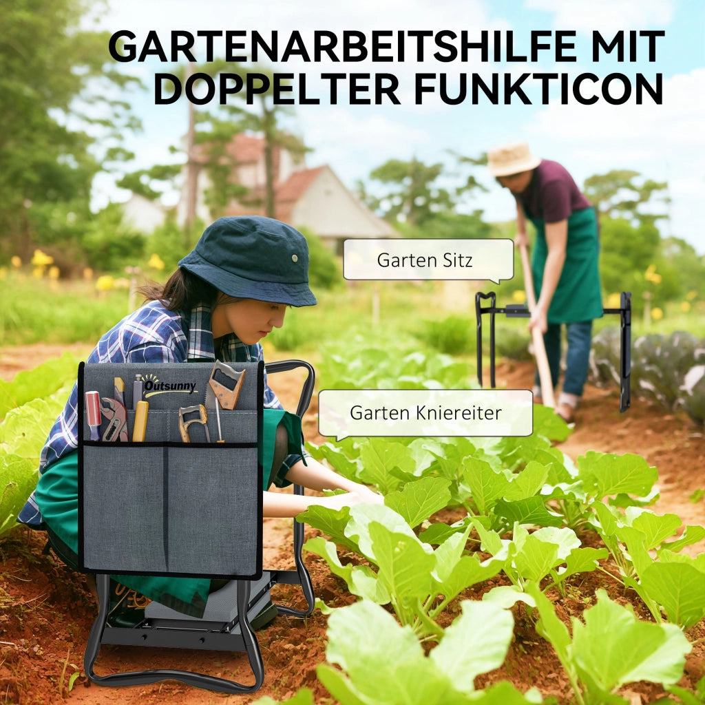 Sgabello da Giardino Pieghevole con Cuscinetti ¨C Minimal ¨C Grigio 58x28x49 cm