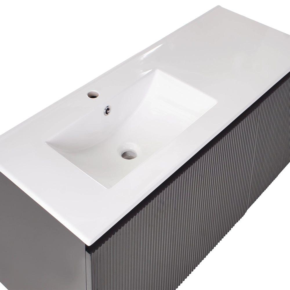 Mobiletto da parete con lavabo in legno massiccio per il bagno con contenitore 100 cm Nero design moderno