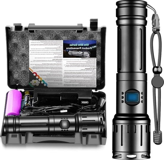 Lanterna LED portatile con carica USB - 20.000 lumen, 5 modalità, impermeabile, indicatore della corrente - inclusa tasca portatile - regalo per padre, madre, bambini