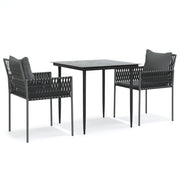 Set Pranzo da Giardino 3pz | Set Salotto da Giardino con Cuscini in Polyrattan e Acciaio