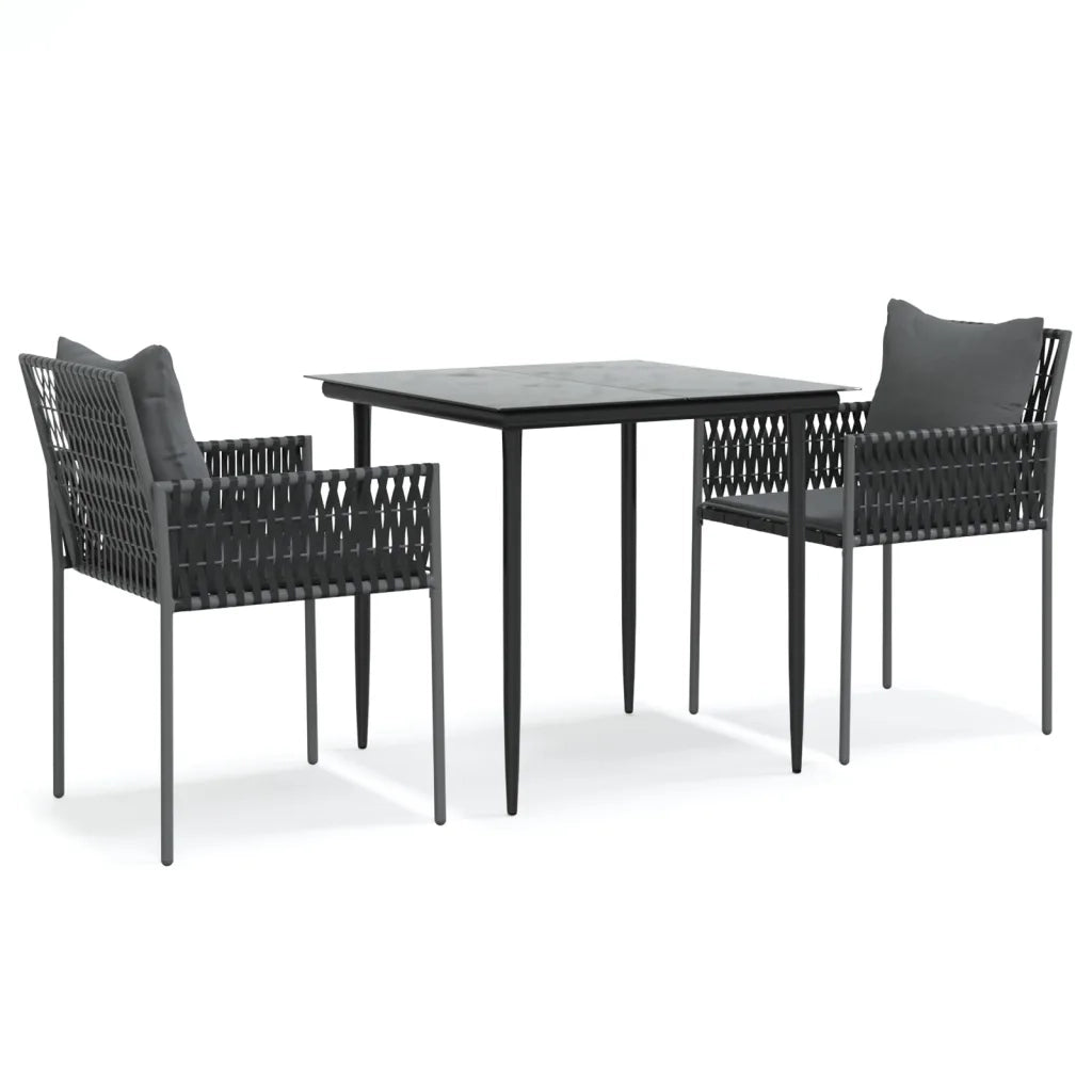Set Pranzo da Giardino 3pz | Set Salotto da Giardino con Cuscini in Polyrattan e Acciaio