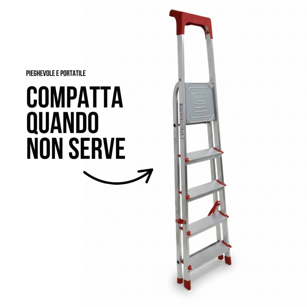 Scala Domestica in Alluminio Martina Leggera Portatile Scaletto Vaschetta Portaoggetti Pieghevole Robusta Salv 8 gradini