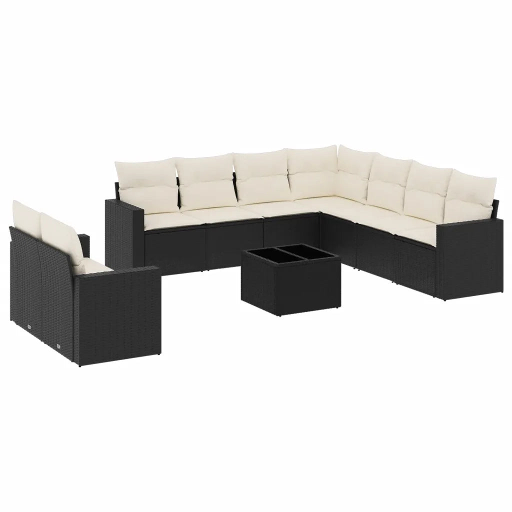 Set Divani da Giardino 10pz con Cuscini in Polyrattan Nero 3219146