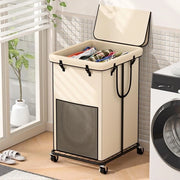 Wasmanten grandi 150L con coperchio, Oxford stoffa con telaio metallico e design di sacchetto rimovibile con ruote per camera da letto, bagno, dormitorio, area lavanderia (coperchio di ghiaccio)