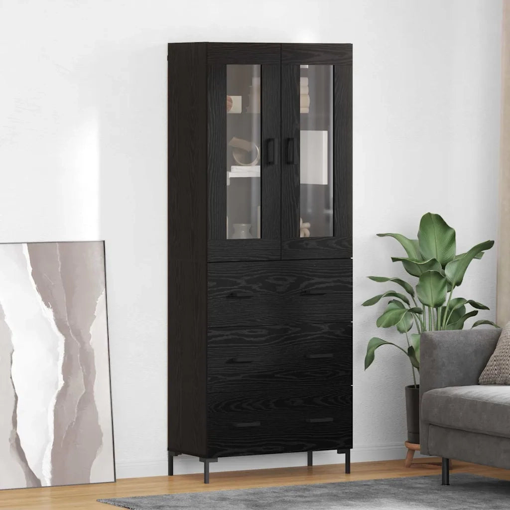 Credenza con cassetto 2 pcs Rovere Nero Legno multistrato