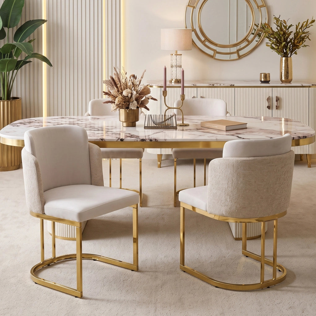 Set di 2 sedie da pranzo in ciniglia beige e oro