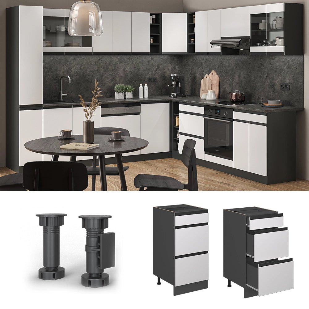 Vicco Mobiletto base per cucina Bianco 40 cm con cassetti, PL Antracite